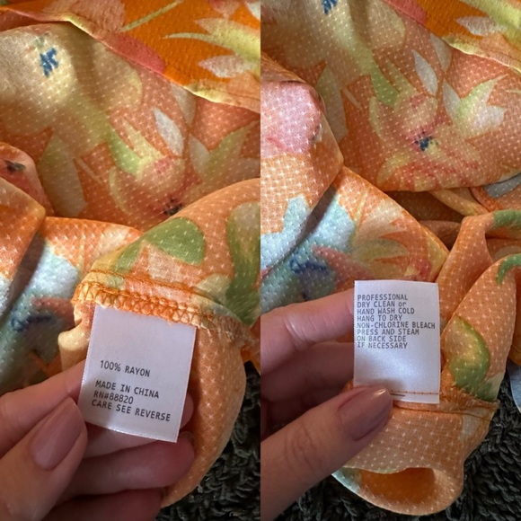 Women’s Floral Orange Sleeveless Turtleneck Size Medium - Picture 6 of 13